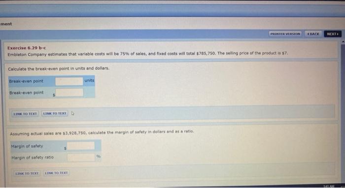  ment PRINTER VERSION 4 RACK NEXT Exercise 6.29 b-c Embleton Company