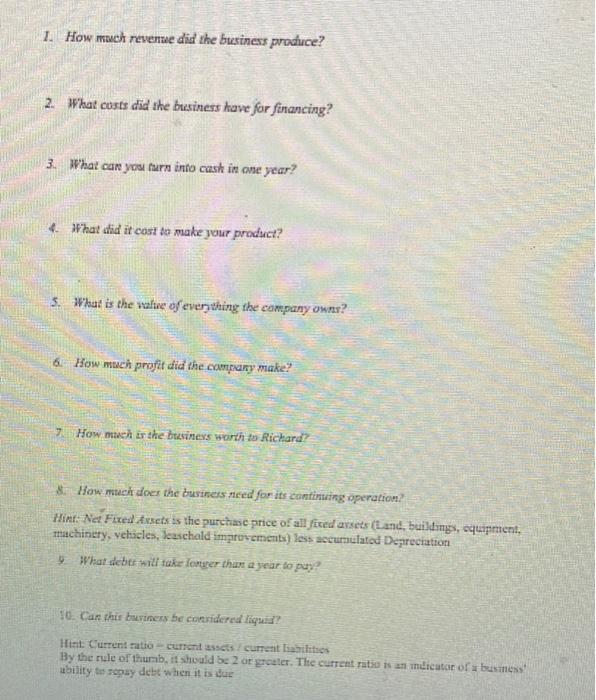 statement and balance sheet, reproduced below. Warrior Industries Income Statement for year