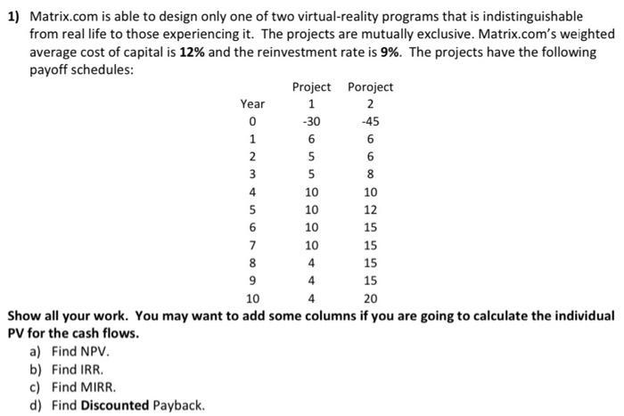  Please show step by steps and use excel formulas, 1) Matrix.com
