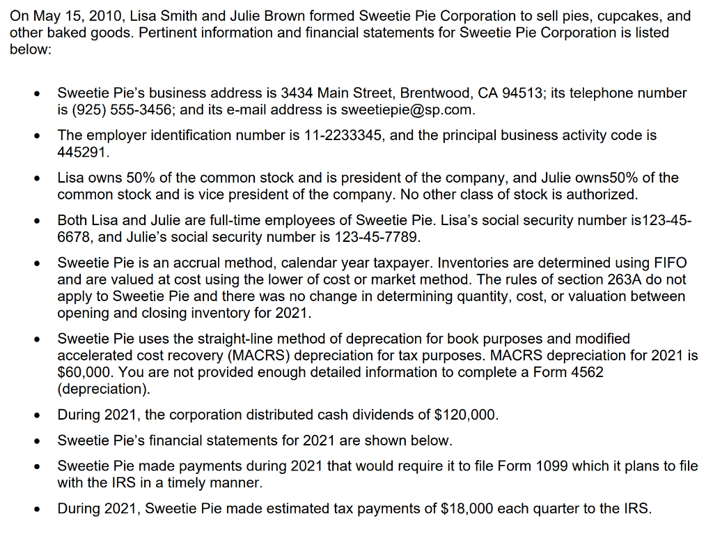 Using Adobe software, complete the corporate tax return (Form 1120 and related