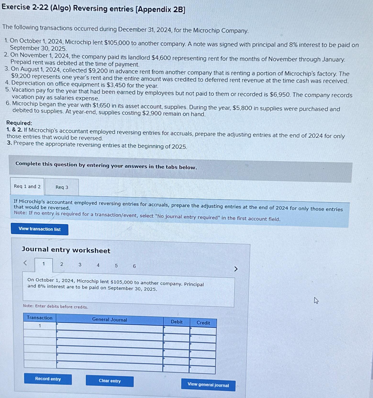  Exercise 2-22(Algo) Reversing entries [Appendix 2B] The following transactions occurred during