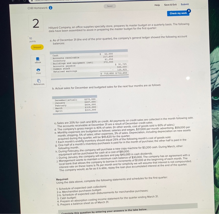  Ch8 Homework Help Save & Exit Submit Check my work Hillyard