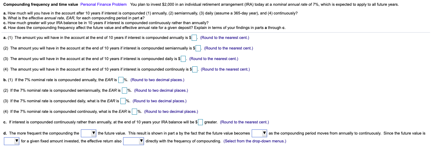  Compounding frequency and time value Personal Finance Problem you plan to