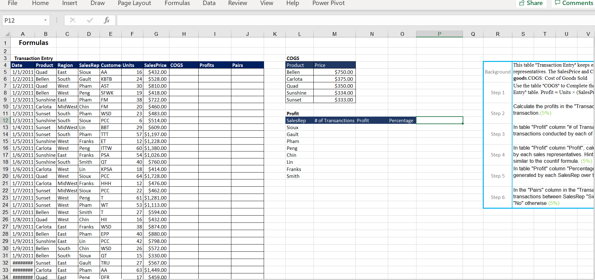please provide formulas how to solve this problem! File Home Insert Draw
