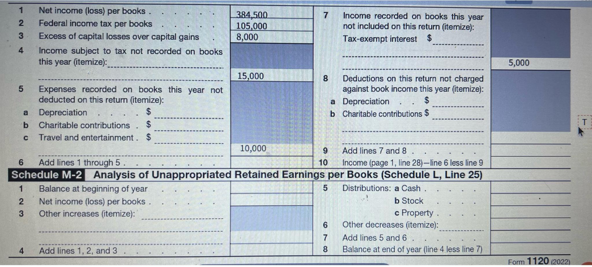  Please help fill in the lines on M1 and M2The following
