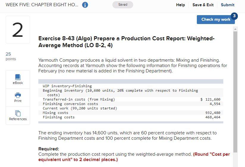  WEEK FIVE: CHAPTER EIGHT HO... i Saved Help Save & Exit