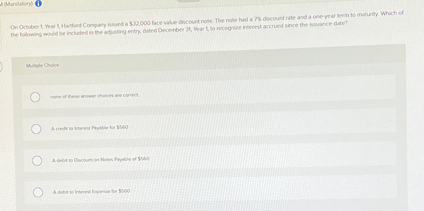  M (Mandatory)(i) On October 1, Year 1, Hartford Company issued a