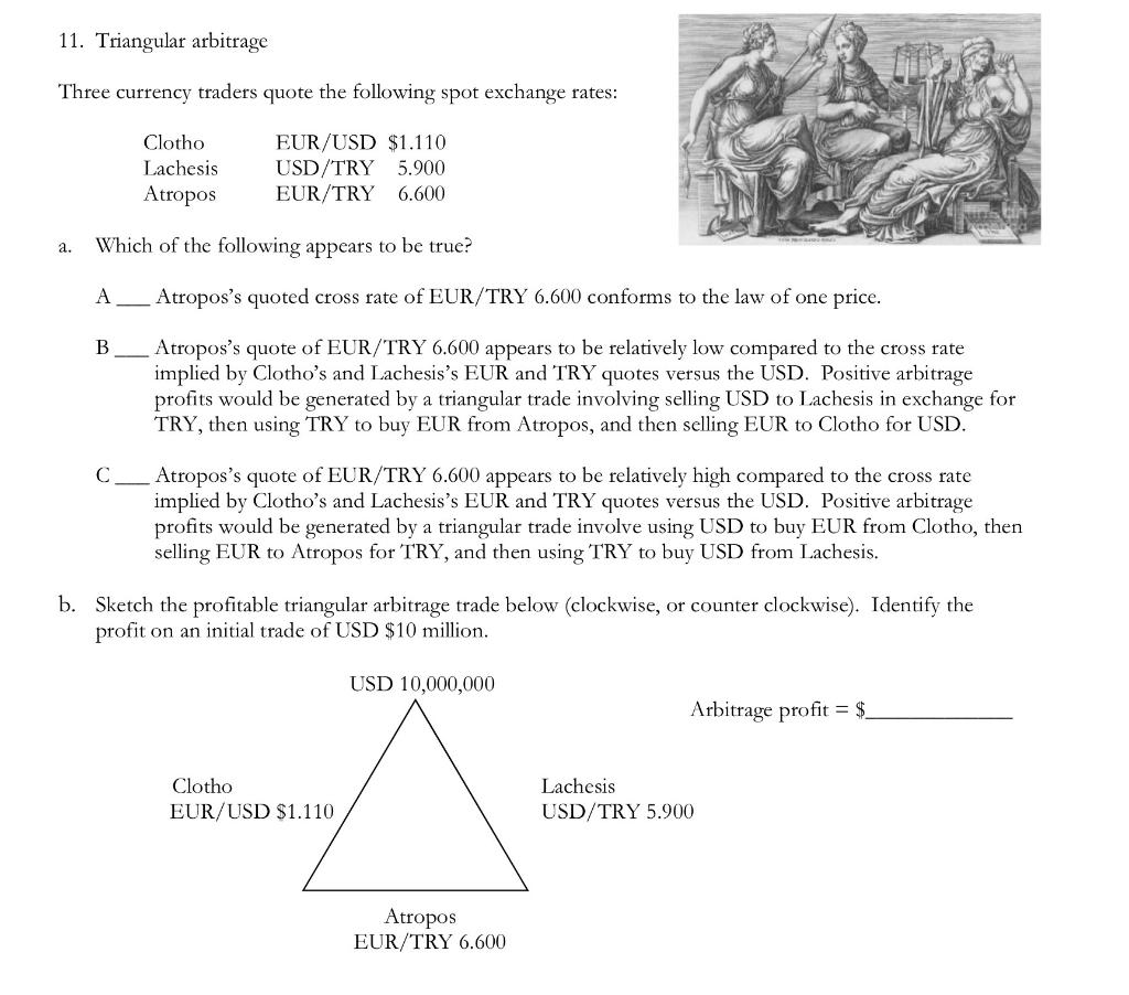  11. Triangular arbitrage Three currency traders quote the following spot exchange