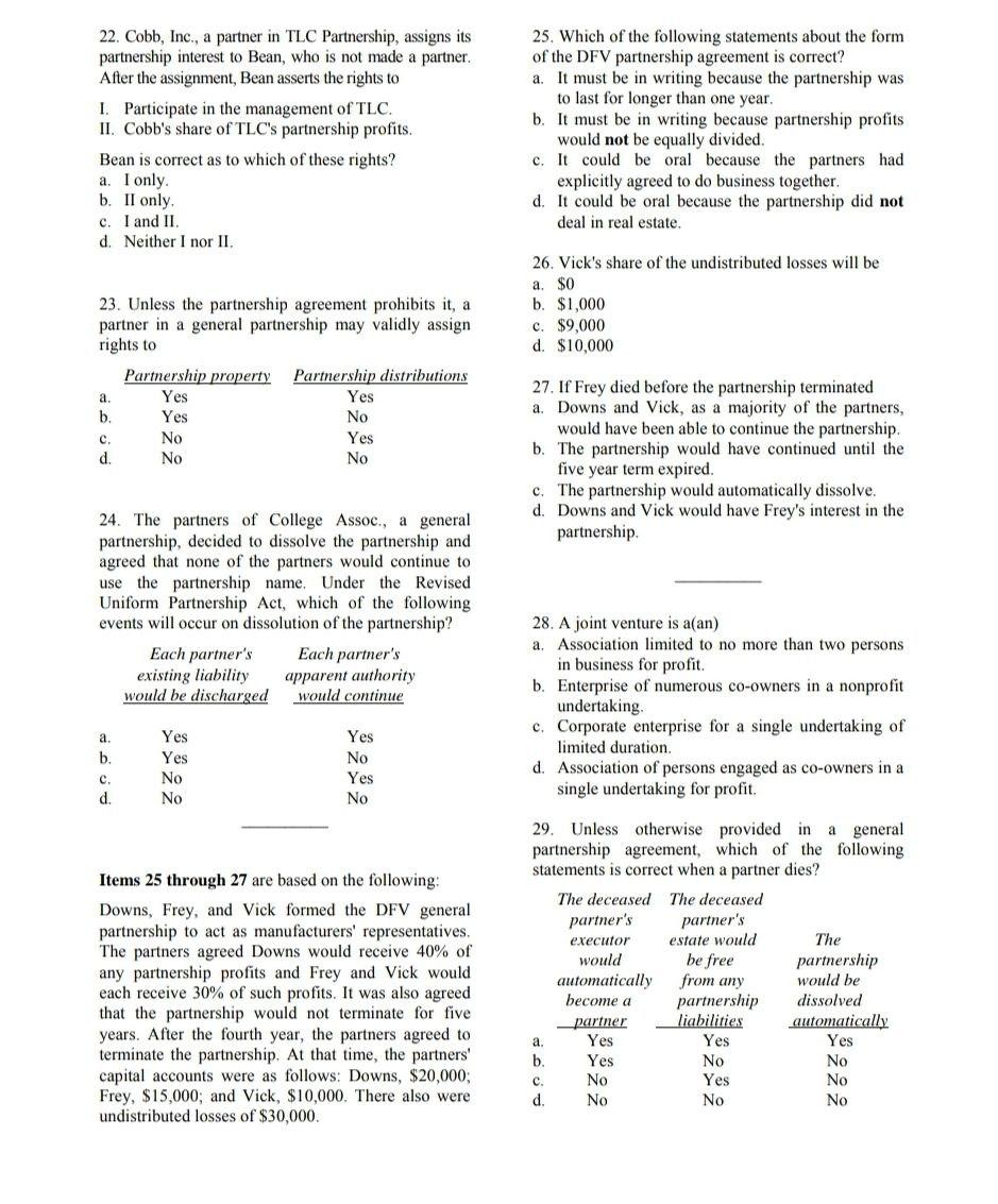 All please otherwise skip 22. Cobb, Inc., a partner in TLC Partnership,