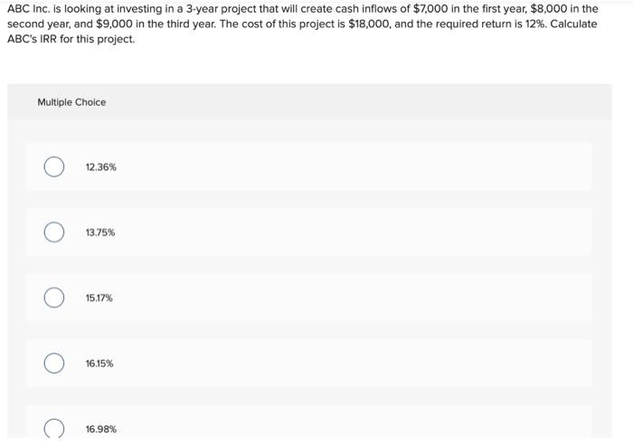 1.11 years 1.82 years 1.90 years What is the internal rate of