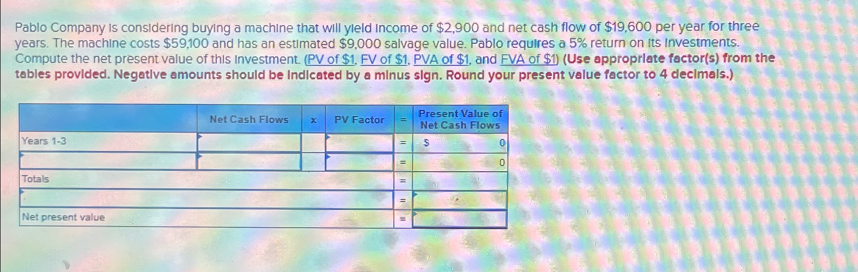  Pablo Company is considering buying a machine that will yleld Income