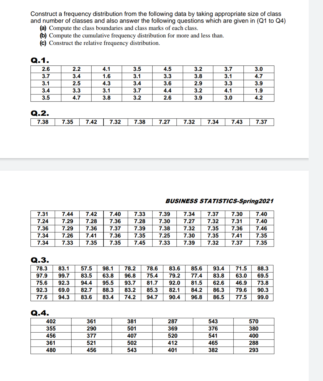  Construct a frequency distribution from the following data by taking appropriate