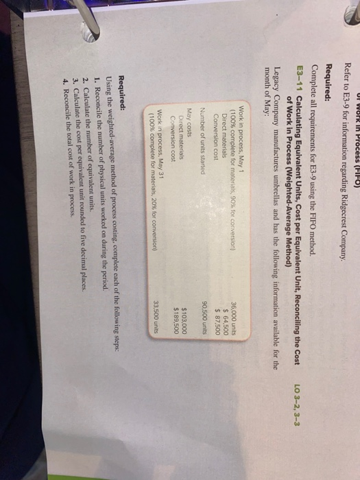  UI Work In Process (FIFO) Refer to E3-9 for information regarding