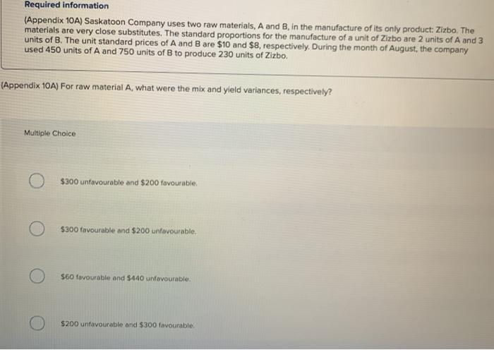 and B, in the manufacture of its only product Zizo. The materials