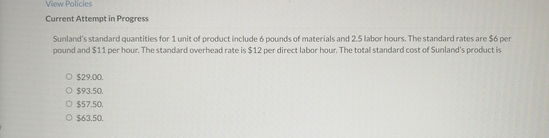  View Policies Current Attempt in Progress Sunland's standard quantities for 1