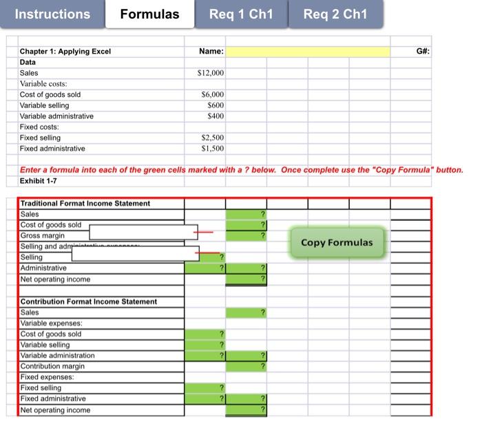  Instructions Formulas Req 1 Ch1 Req 2 Ch1 Chapter 1: Applying
