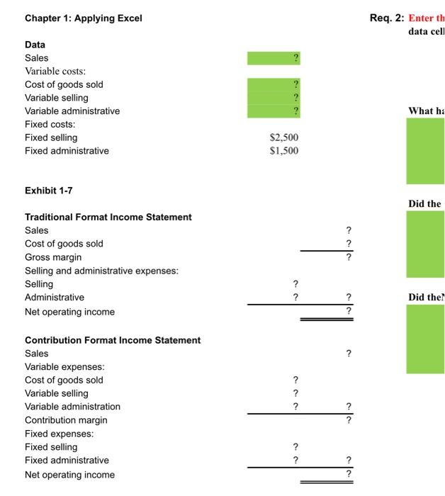 Fixed administrative $1,500 Enter a formula into each of the green cells