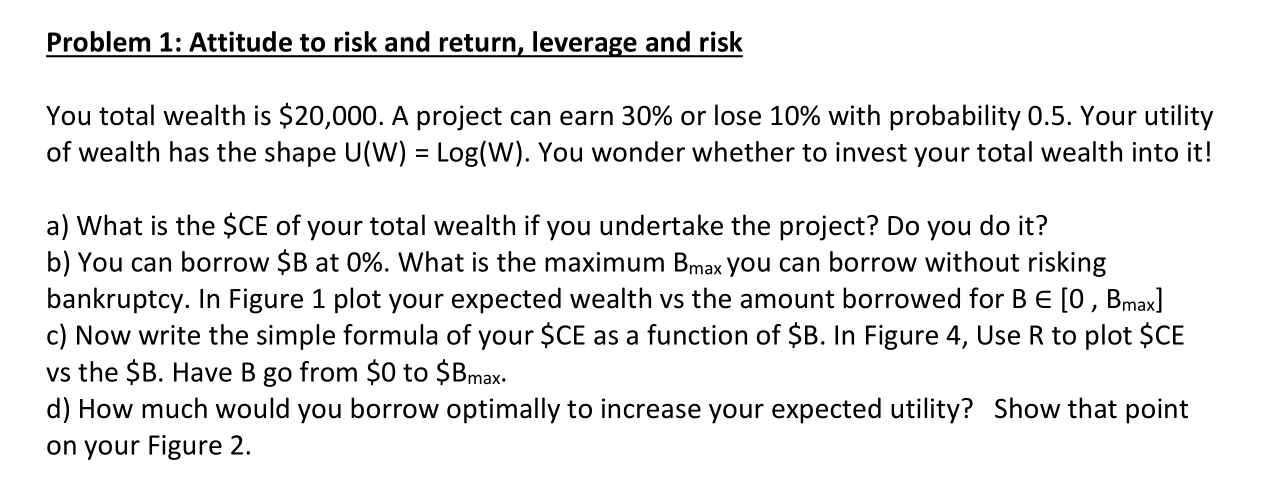 Problem 1: Attitude to risk and return, leverage and risk You