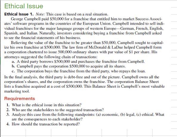  Ethical Issue Ethical Issue 1. Note: This case is based on