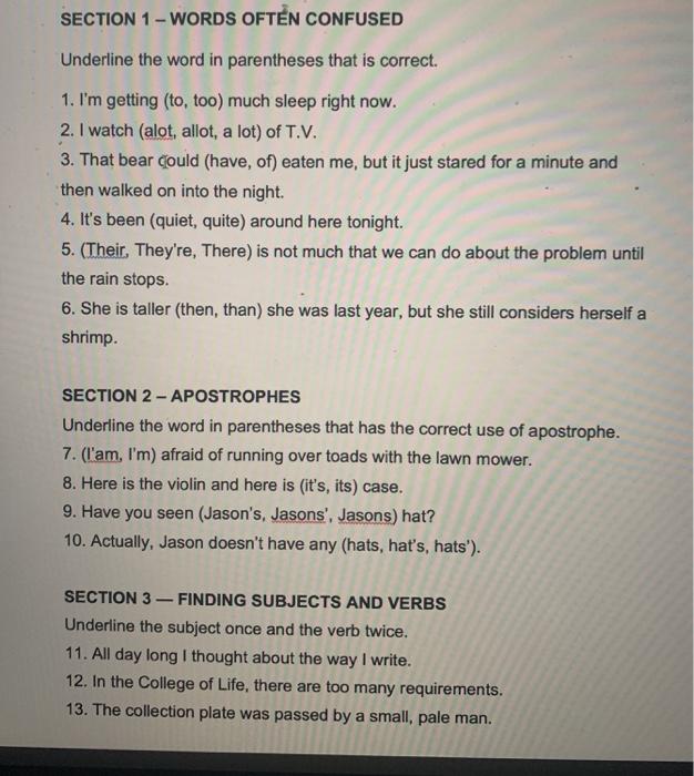 please help me to answer this qutions SECTION 1 - WORDS OFTEN