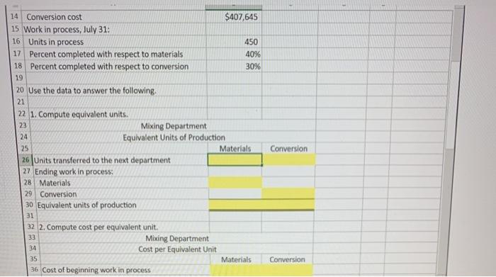 7 6 X Process Costing using the Weighted Average Method - Excel