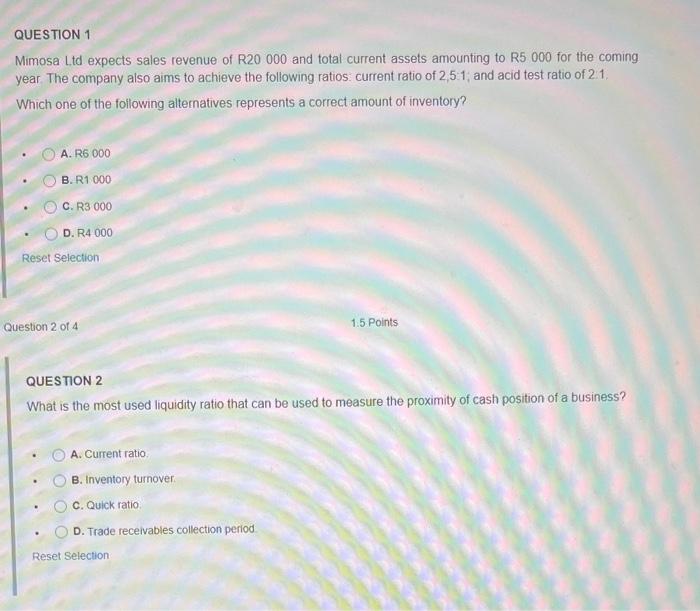  will you please answer few QUESTION 1 Mimosa Ltd expects sales