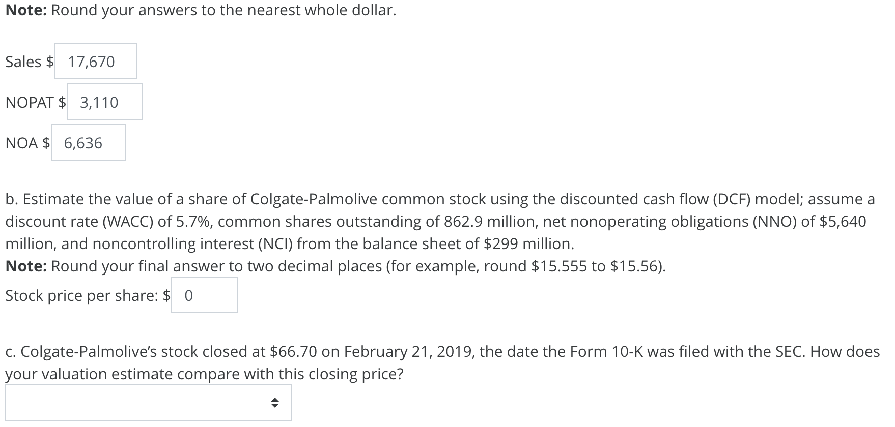 NOPAT, and NOA for Colgate-Palmolive Company for 2019 through 2022. Forecast Horizon