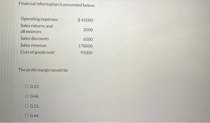  Financial information is presented below: $ 41000 2000 Operating expenses Sales