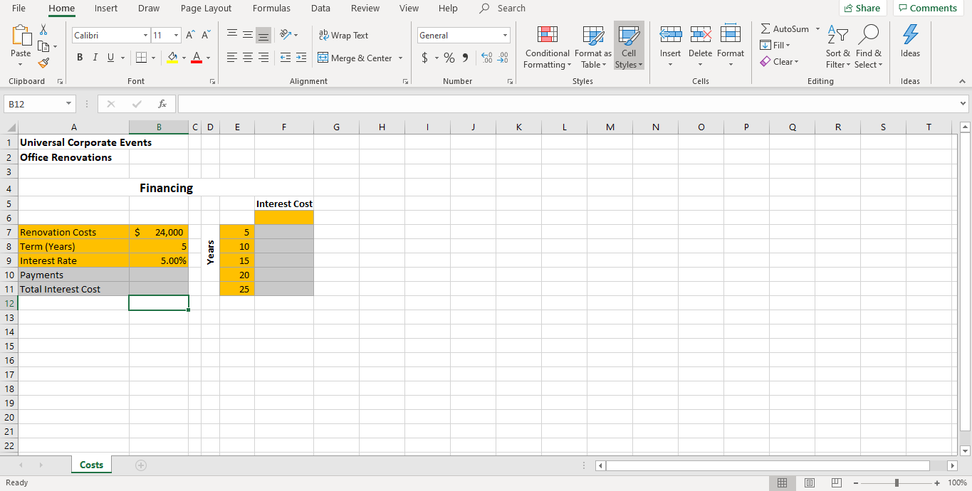 Events analyze its office renovation project and decide how to finance it.