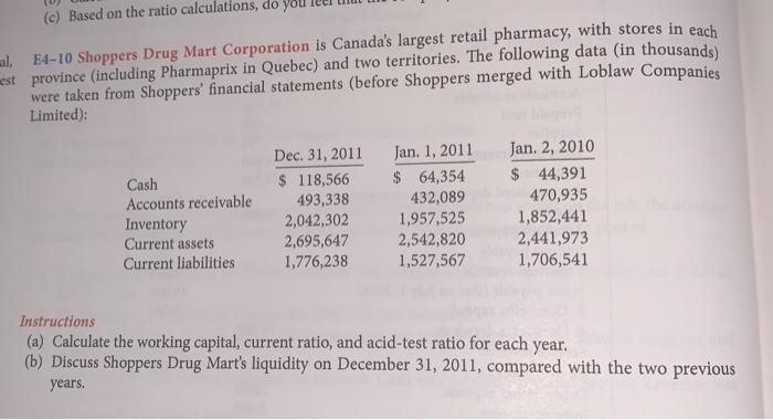  (c) Based on the ratio calculations, do -1, E4-10 Shoppers Drug