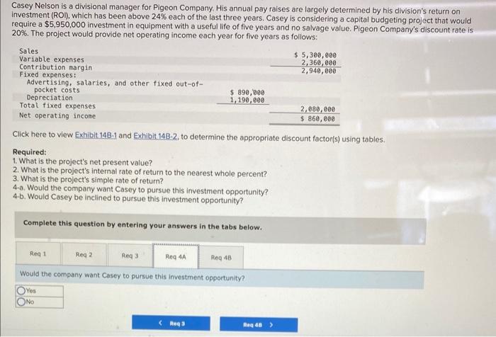 years. Casey is considering a capital budgeting project that would require a