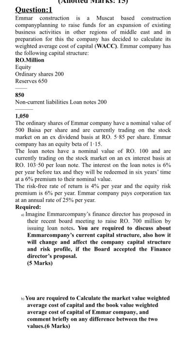 question (b) Question:1 Emmar construction is a Muscat based construction companyplanning to