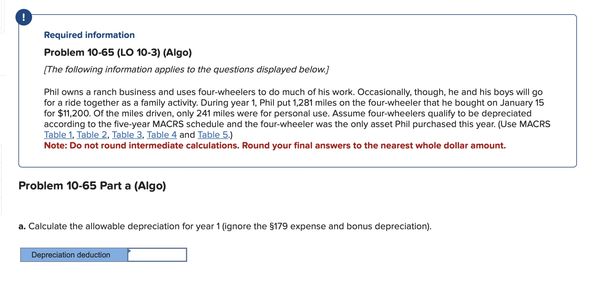  Required information Problem 10-45(LO 10-1)(Algo) [The following information applies to the
