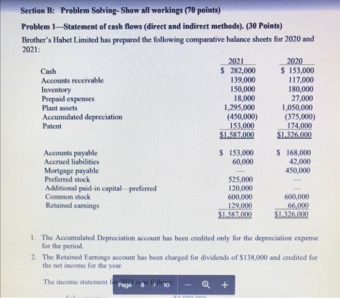 URGENT HELP!!! Section B: Problem Solving- Show all workings (70 points) Problem