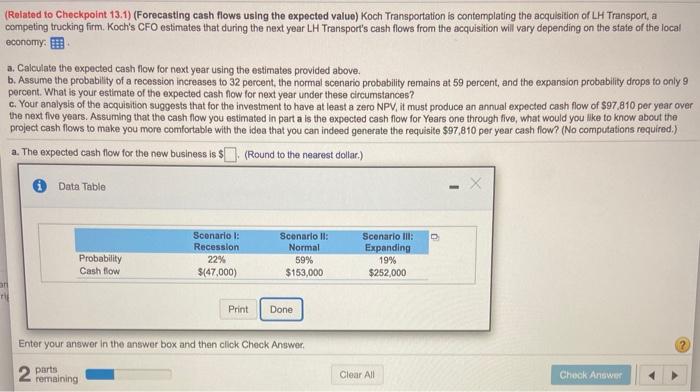  (Related to Checkpoint 13.1) (Forecasting cash flows using the expected value)