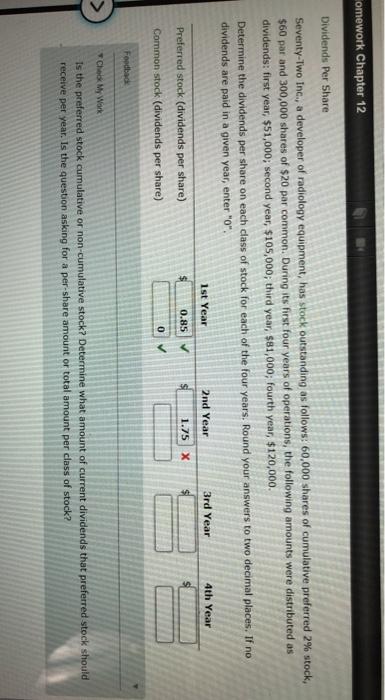  omework Chapter 12 Dividends Per Share Seventy-Two Inc., a developer of