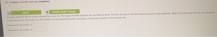  25. Problem 5.26 (PV and Loan Elity) ebook Problem Walkthrough You