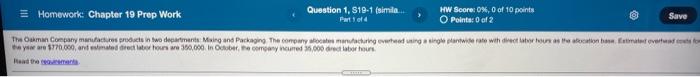  Homework: Chapter 19 Prep Work Question 1, S19-1 (simila.. Part 1