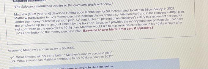 Silicon Valley. In 2021, Matthew participates in SV's money purchase pension plan