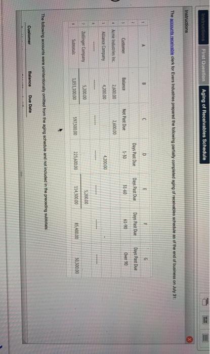  Instructions First Quention Aging of Receivables Schedule D E Instructions The