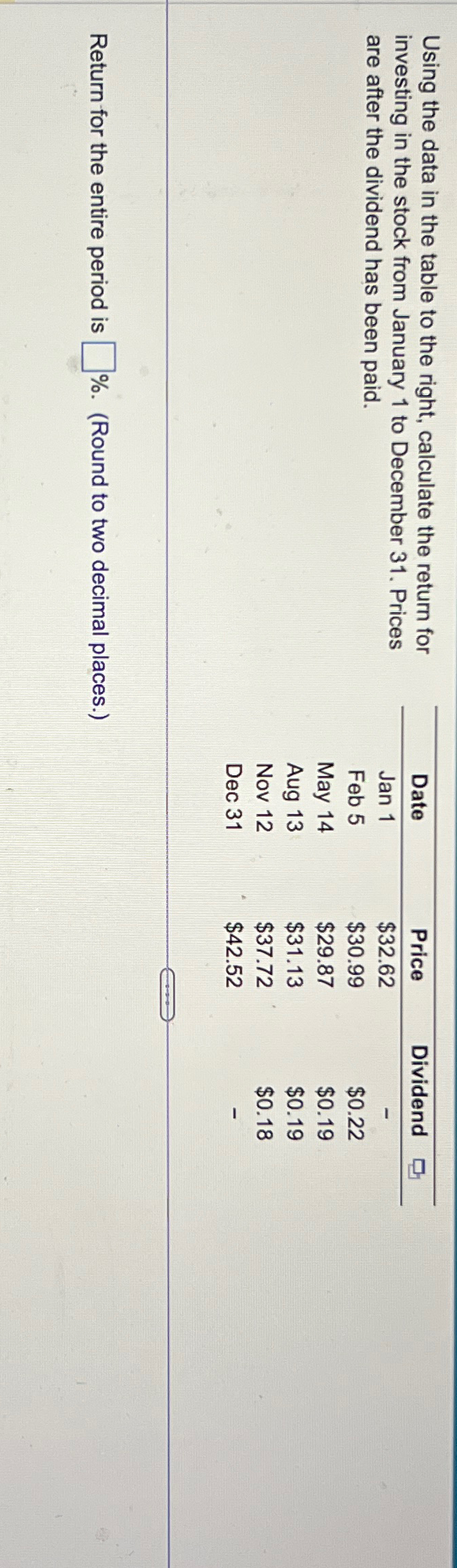  Using the data in the table to the right, calculate the