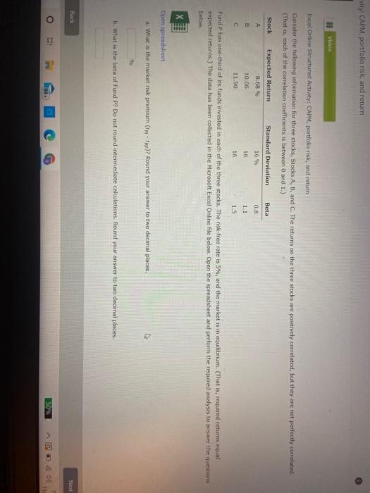  vity: CAPM, portfolio risk, and return video Excel Online Structured Activity: