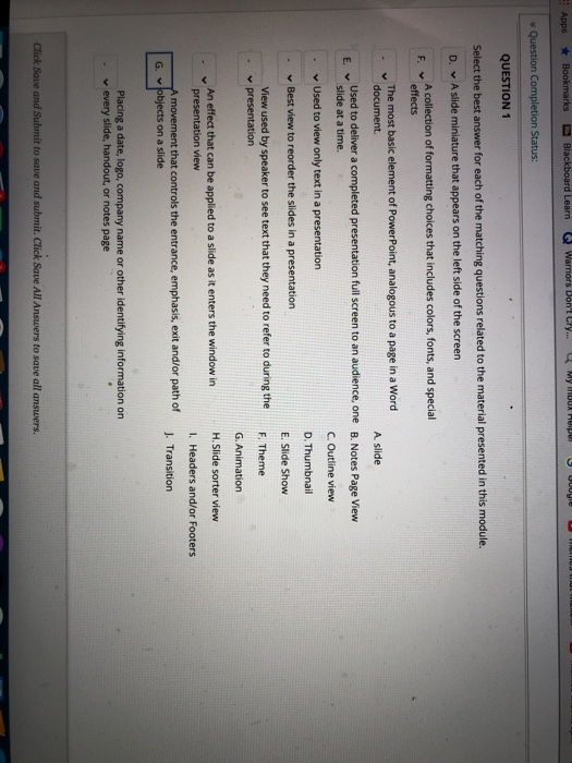  this is about microsoft powerpoint please answer Bookmarks C Warriors Don't