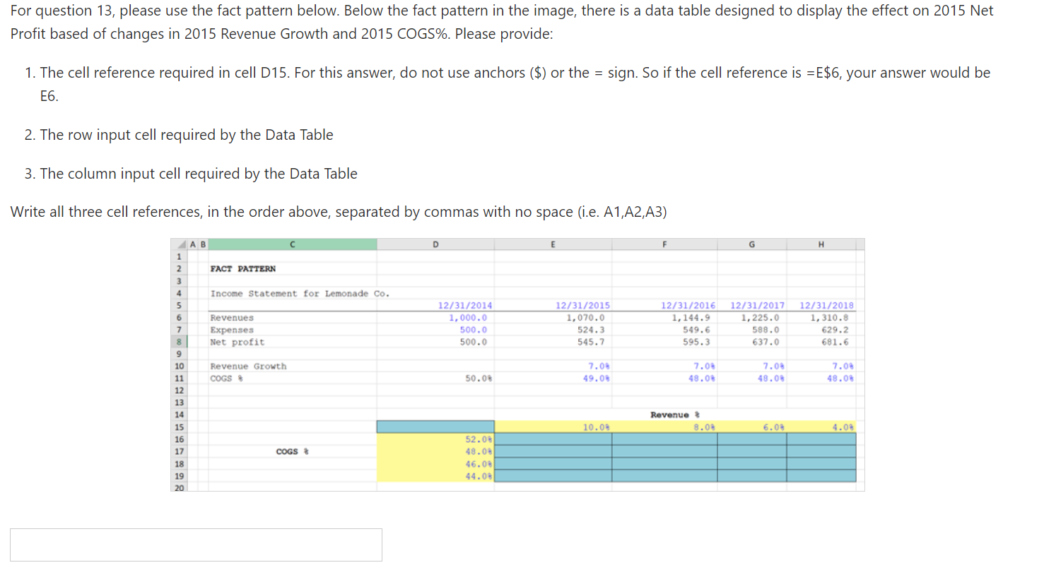 For question 13, please use the fact pattern below. Below the