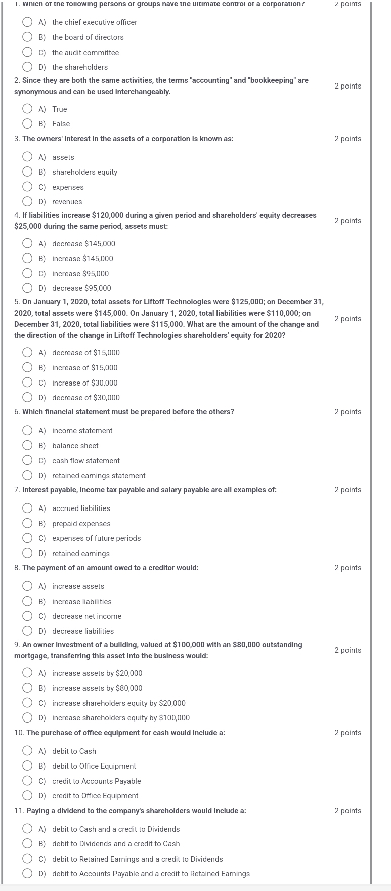  Which ot the tollowing persons or groups have the ultmate control