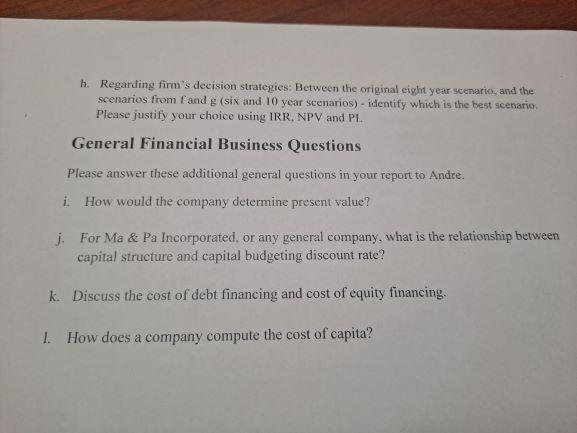 the Ma & Pa Worksheet. 1. Up-front costs: Andre Russell worked with
