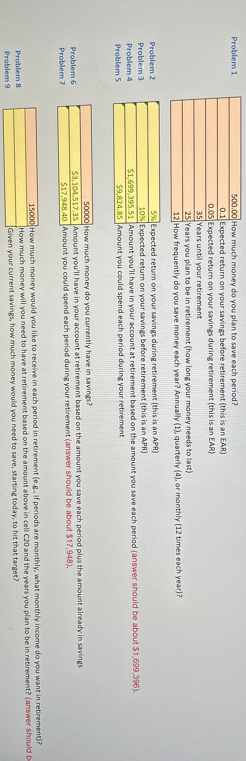  Problem 1 \table[[500.00],[0.1],[0.05],[35],[25],[12]] How much money do you plan to save