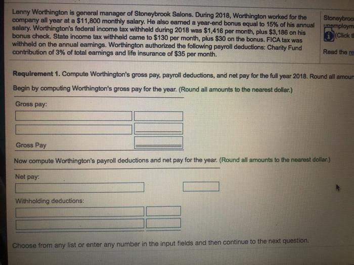 Compute Stoneybrook's total 2018 payroll tax expense for Worthington. 3. Make the