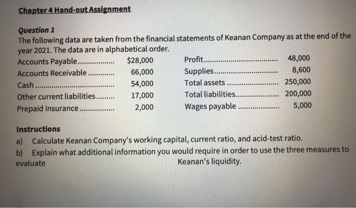  Chapter 4 Hand-out Assignment Question 1 The following data are taken