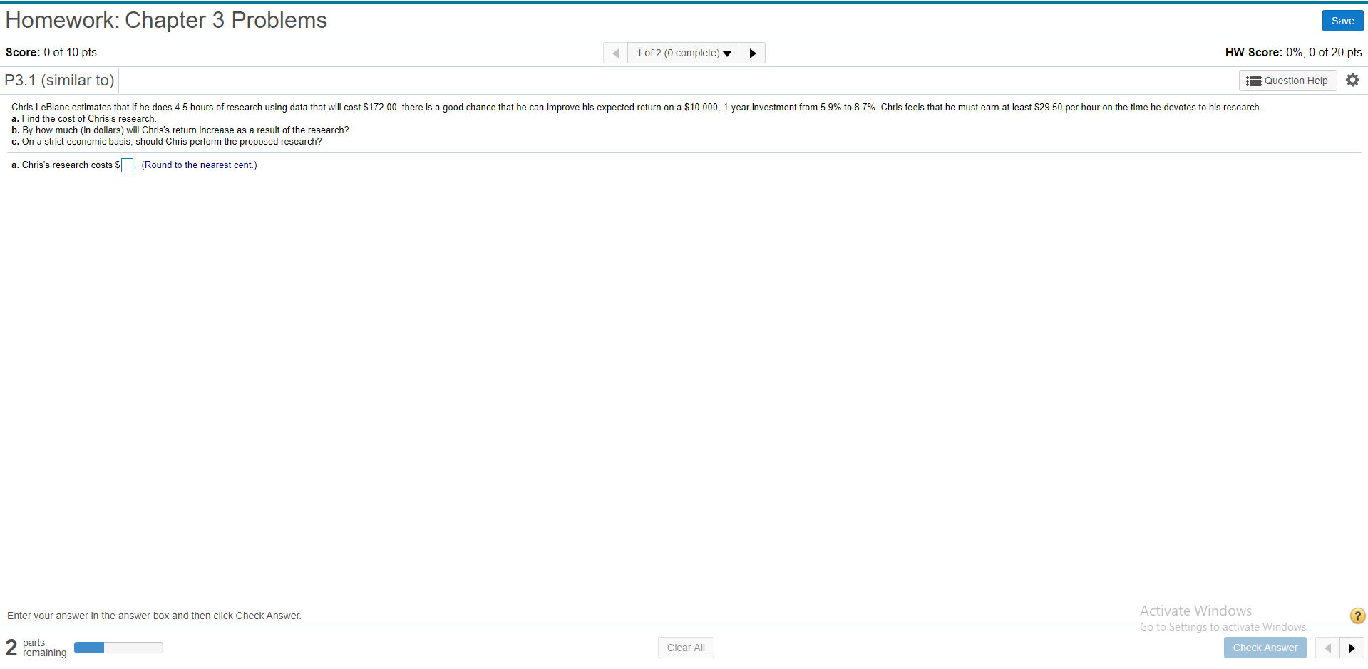 Homework: Chapter 3 Problems Save Score: 0 of 10 pts 1